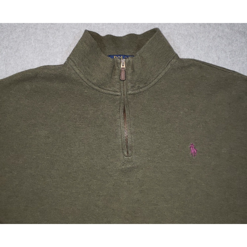 Polo Ralph Lauren Estate Rib Quarter Zip Sweater Mens Green Size XL Pullover - Picture 3 of 11